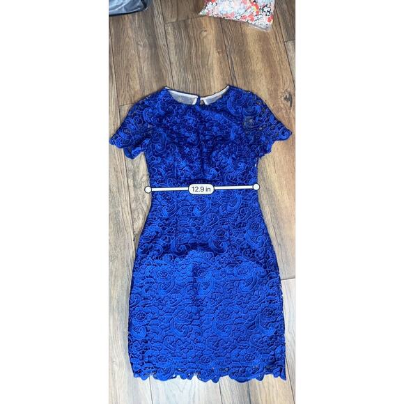 Aidan By Aidan Mattox Cobalt Blue Lace Overlay Open Back Cocktail Dress 0 XS GUC - Picture 6 of 12